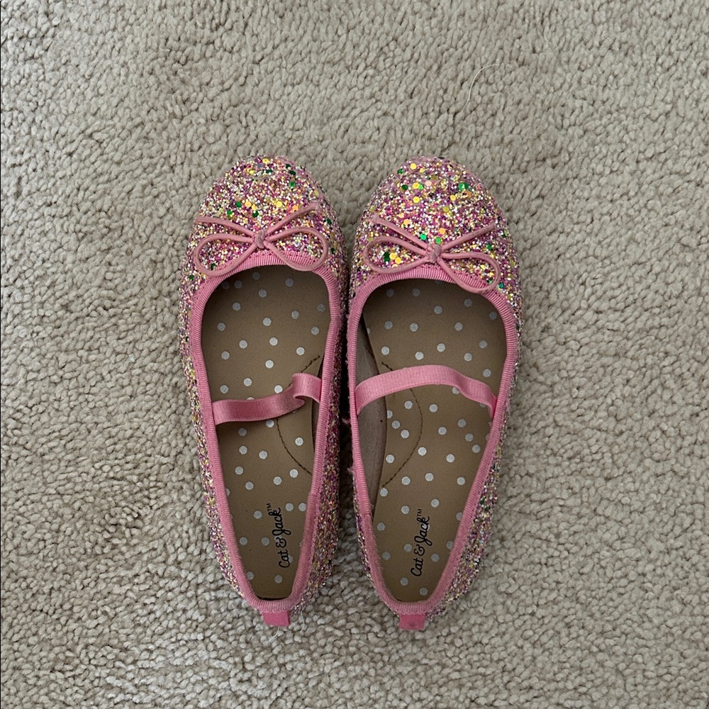 Cat & Jack Pink Glitter Flats with Bow size 12